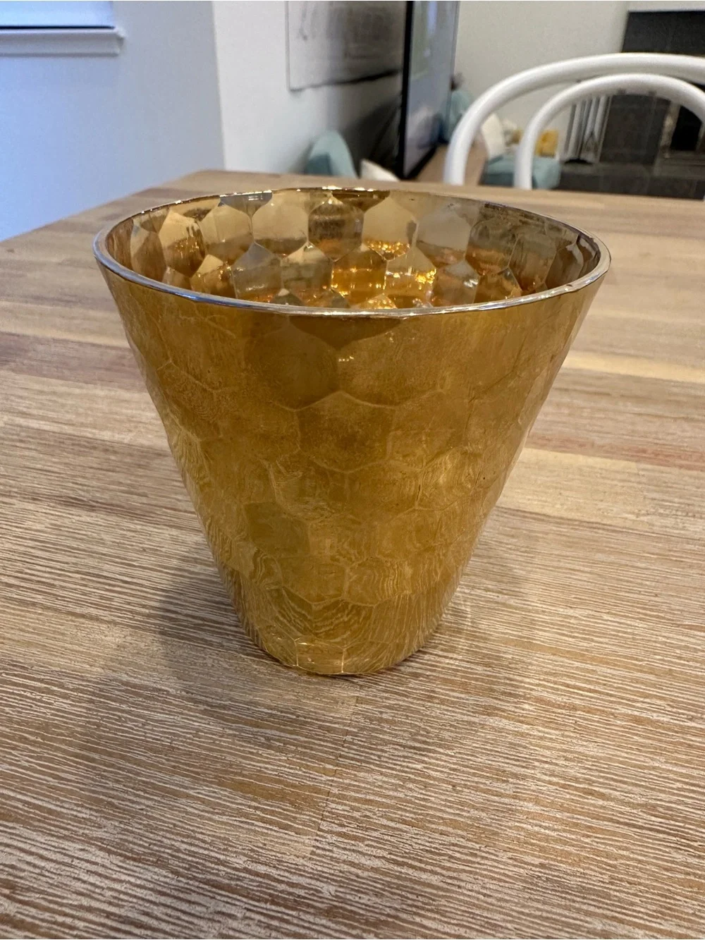 Gold Honeycomb Textured Mercury Glass Votive / Candle Holder
